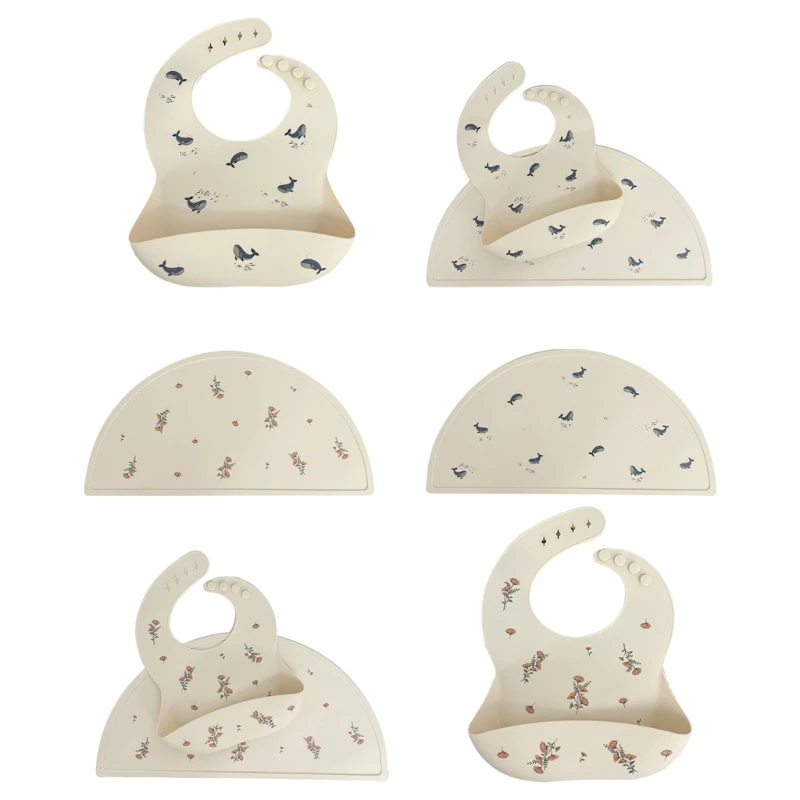 

Baby Bibs Soft Waterproof Feeding Bib with Food Catcher Pocket Kids Placemats Baby Non-Slip Baby Food Mats Kids Toddler
