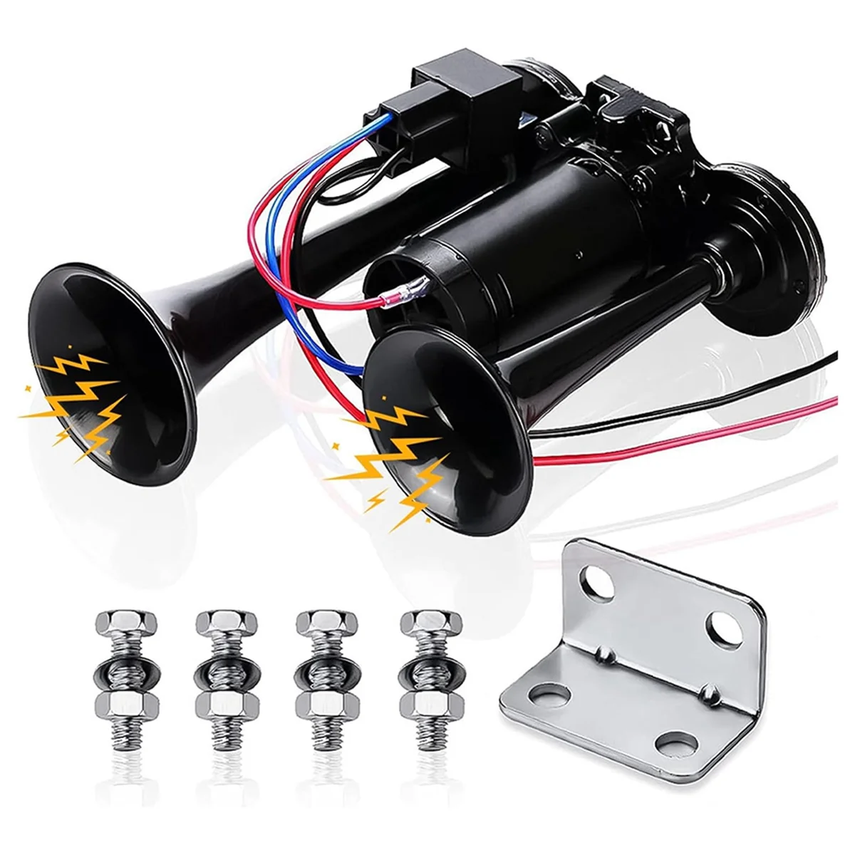 Kit Clacson, 12V 150Db Car Air Horn Super Loud 2 Kit Tromba Treno Con Compressore Per Camion Treni Barche Nere
