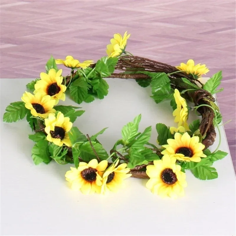 260cm Simulated Sunflower Vine Sunflower Flower Wreath Home Pipe Wrapped Decorative Flower Strip Wedding Flower Arch Decoration