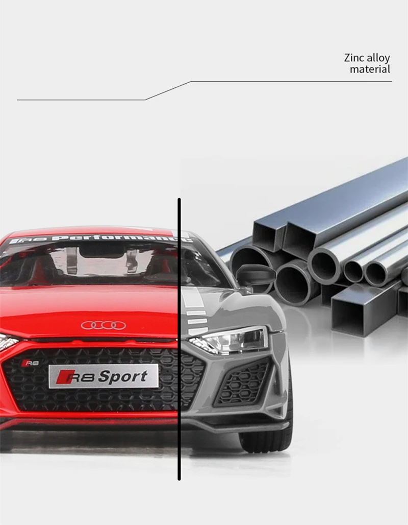 1:24 R8 V10 Plus Alloy Performance Sports Car Model Diecast Metal Toy Racing Car Model High Simulation Sound and Light Kids Gift