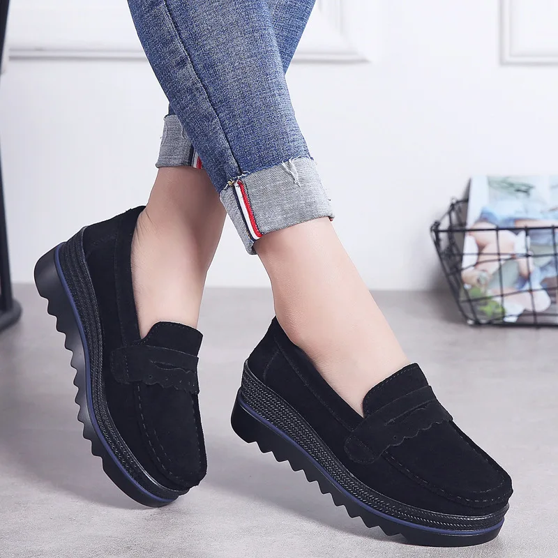 EOFK Spring Autumn Women Flats Platform Loafers Ladies Genuine Leather Comfort Wedge Moccasins Orthopedic Slip On Casual Shoes