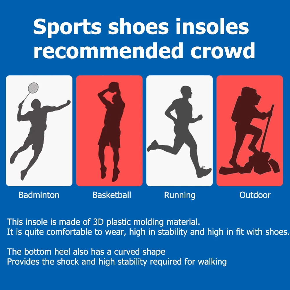Unisex Sport Insoles Arch Support Shoe Pad Gel Running Support Orthopedic Inserts High Elasticity Breathable Running Cushion