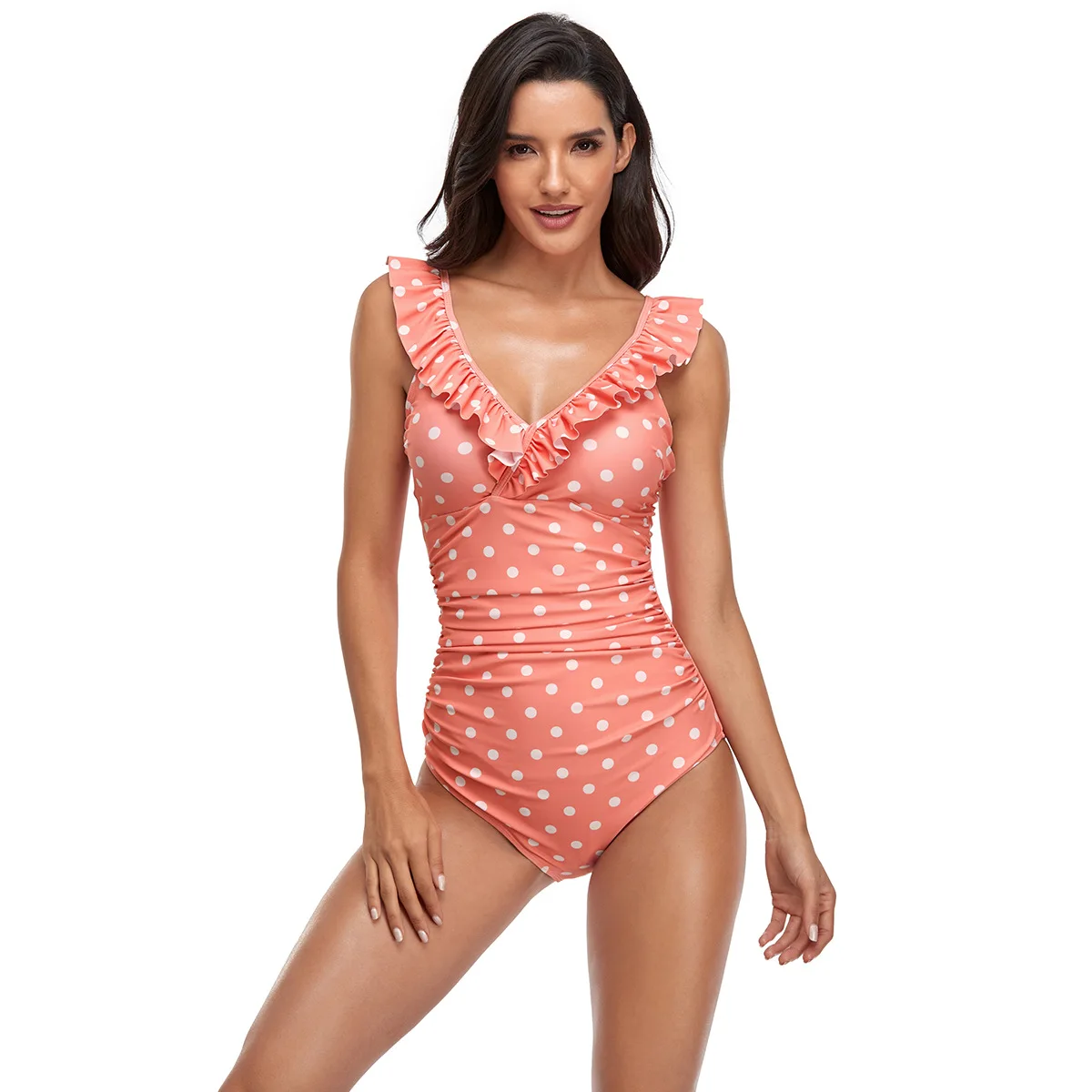 Sexy V Neck Bikini 2023 New One Piece Swimsuit Dot Print Push Up Padded Swim Suit Women Swimwear Bathing Suit Female Monokini