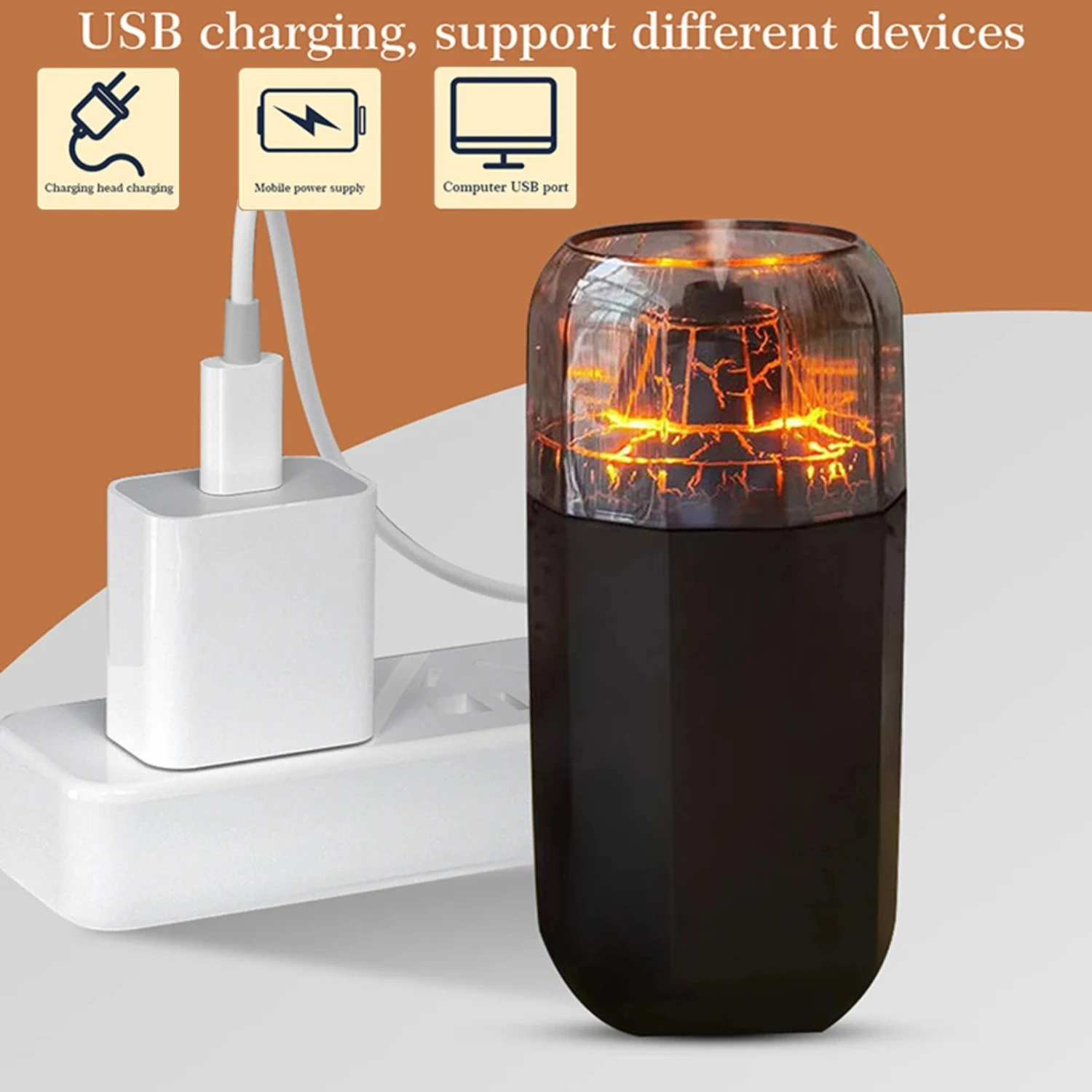 Efficient, powerful, and portable USB volcanic flame air humidifier for desktop, car, and bedroom - relaxing cool mist essential 5