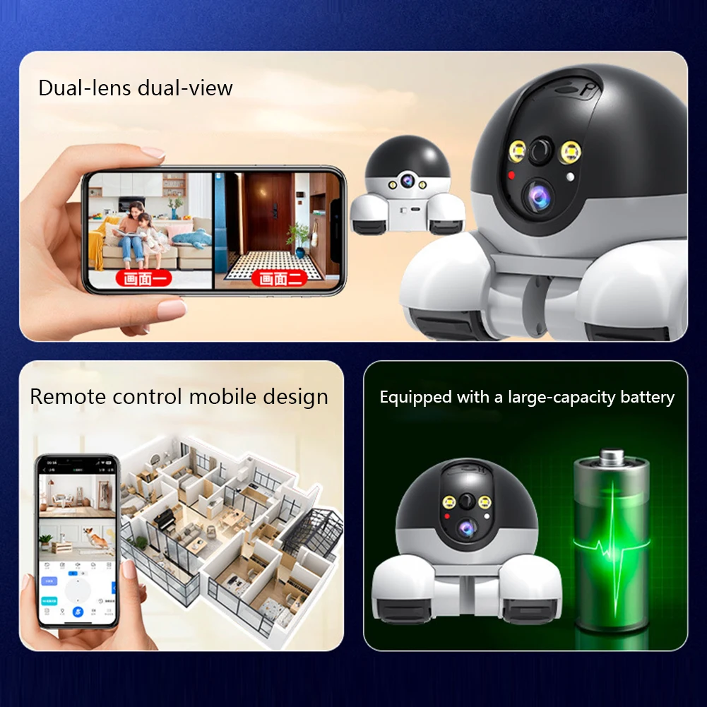 WIFI Dual Lens Robot Camera Dual Screen Monitoring 1080P HD AI Security Surveillance Camera Auto Tracking Baby Pets Monitor 5