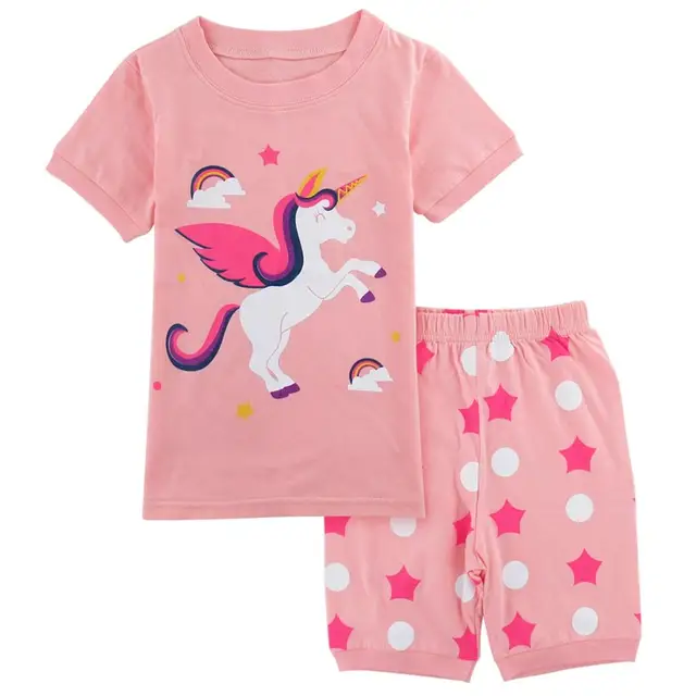 Kids Girls Unicorn Pajamas Set Child Summer Pyjamas Toddler Cotton Homewear  Sleepwear Animal Print Nightwear Suit