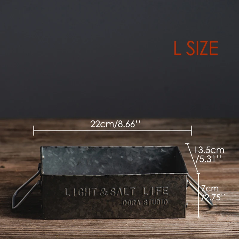 Retro Serving Tray Vintage Metal Storage Trays Breakfast Bread Cake Snack Plate Rectangular Box Iron Pan Photography Props storage tray kitchen tray