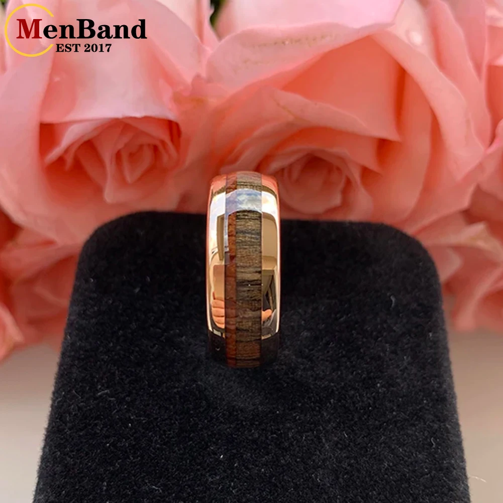 MenBand Jewelry Fashion 8MM Tungsten Carbide Wedding Band Rings Two Different Types of Wood Inlay Dome Polishing Comfort Fit