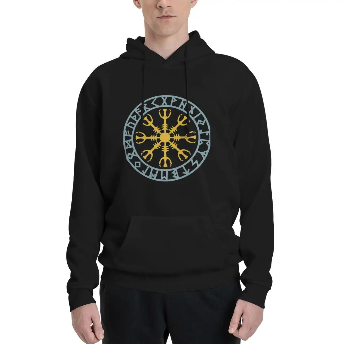

Helm Of Awe Aegishjalmur Viking Norse Runes Couples Plus Velvet Hooded Sweater Home beautiful Hooded rope Hoodie Hot Sale