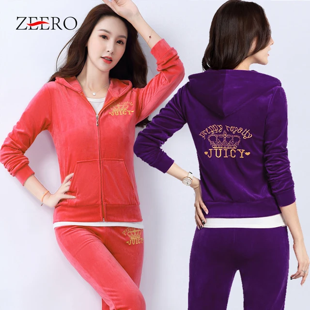 Automne hiver femmes broderie velours sport costume marque velours survêtement costume sweat et pantalon 2 pièces ensembles femmes tenues 1
