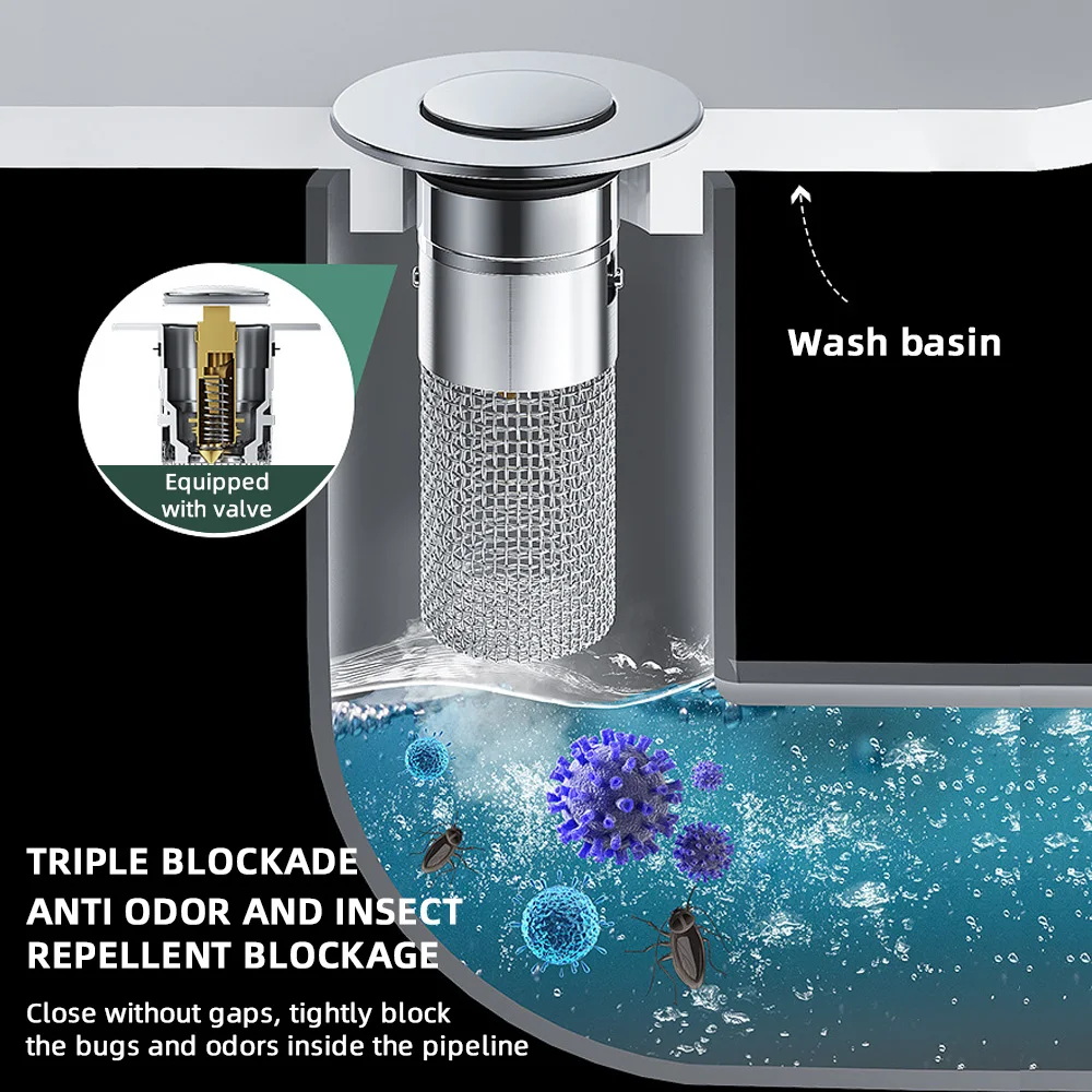 Sink Filter Sink Drains Filter Bathroom Pop-Up Sink Filter Plug Stopper Wash Basin Hair Catcher Strainer Stopper Kitchen Accessories