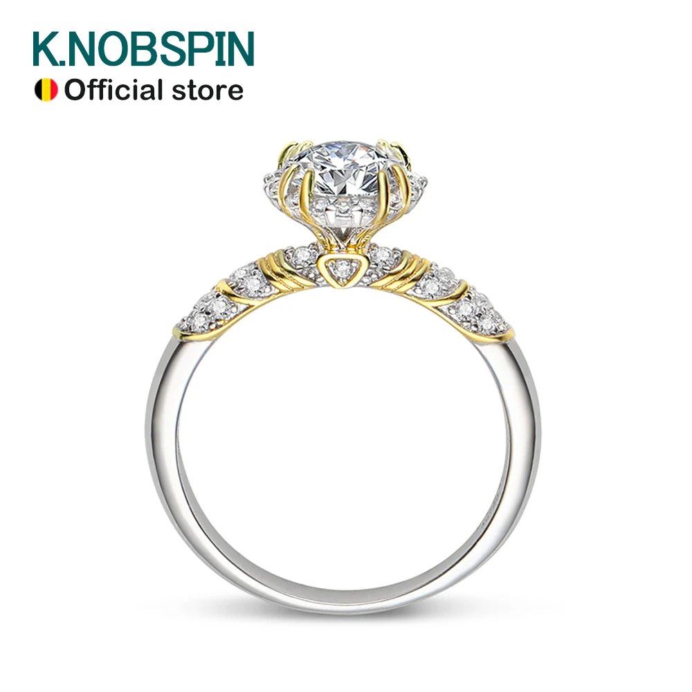 

KNOBSPIN 1ct D VVS1 Moissanite Rings for Woman Engagement Wedding Jewely with GRA 925 Sterling Sliver Plated 18k Diamond Ring