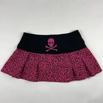 Y2K Vintage Fashion high-waisted pleated skirt for women Cute pink skull Mini skirt for Street slim-fit A-line Hot Girl skirt 1