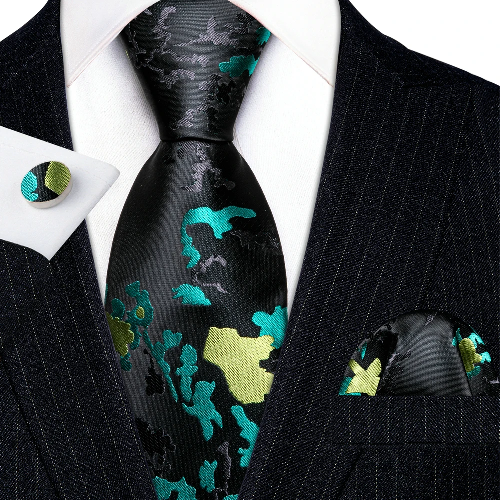 

Designer Ties for Men Green Blue Black Novelty Camouflage Neck Tie Pocket Square Cufflinks Wedding Barry·Wang Clip Brooches 5977