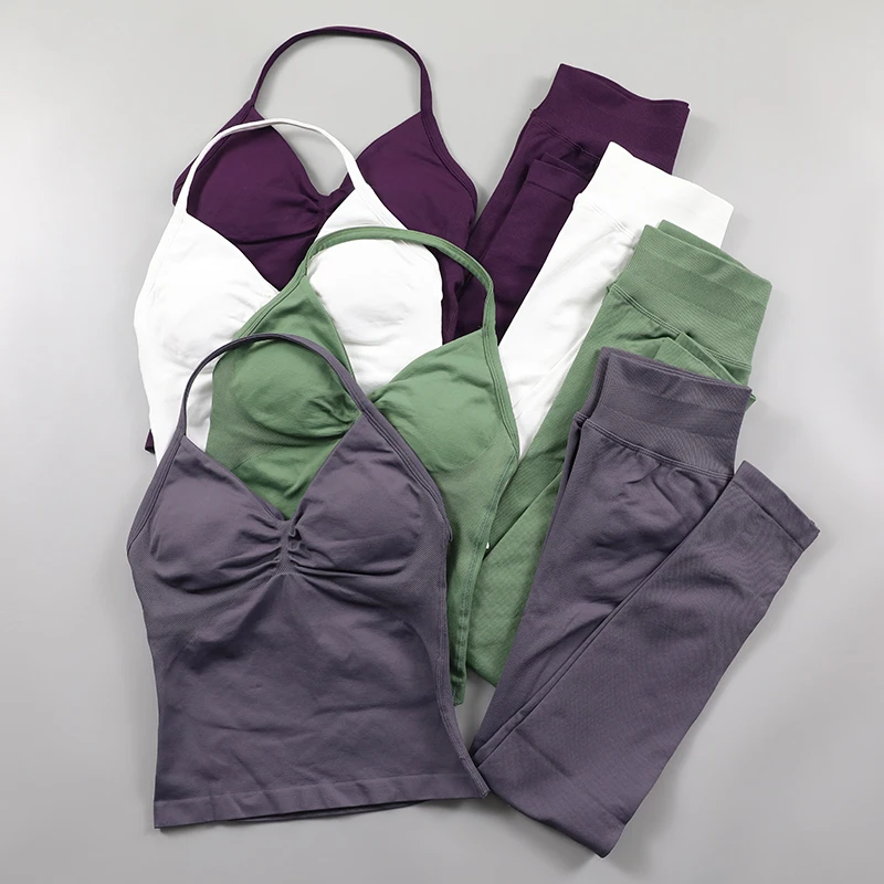 Women Seamless Yoga Set Impact Leggings Set Fitness Clothing Scrunch Bum Gym Legging Padded Tank Top Workout Outfits Sportswear Yoga Set
