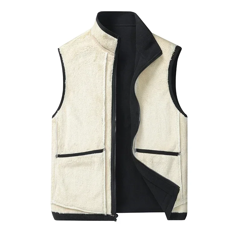 2025 Autumn and Winter Lambswool Vests Men New Warm Padded Stand-up Collar Large Size Casual Versatile Trend Jacket Shoulders
