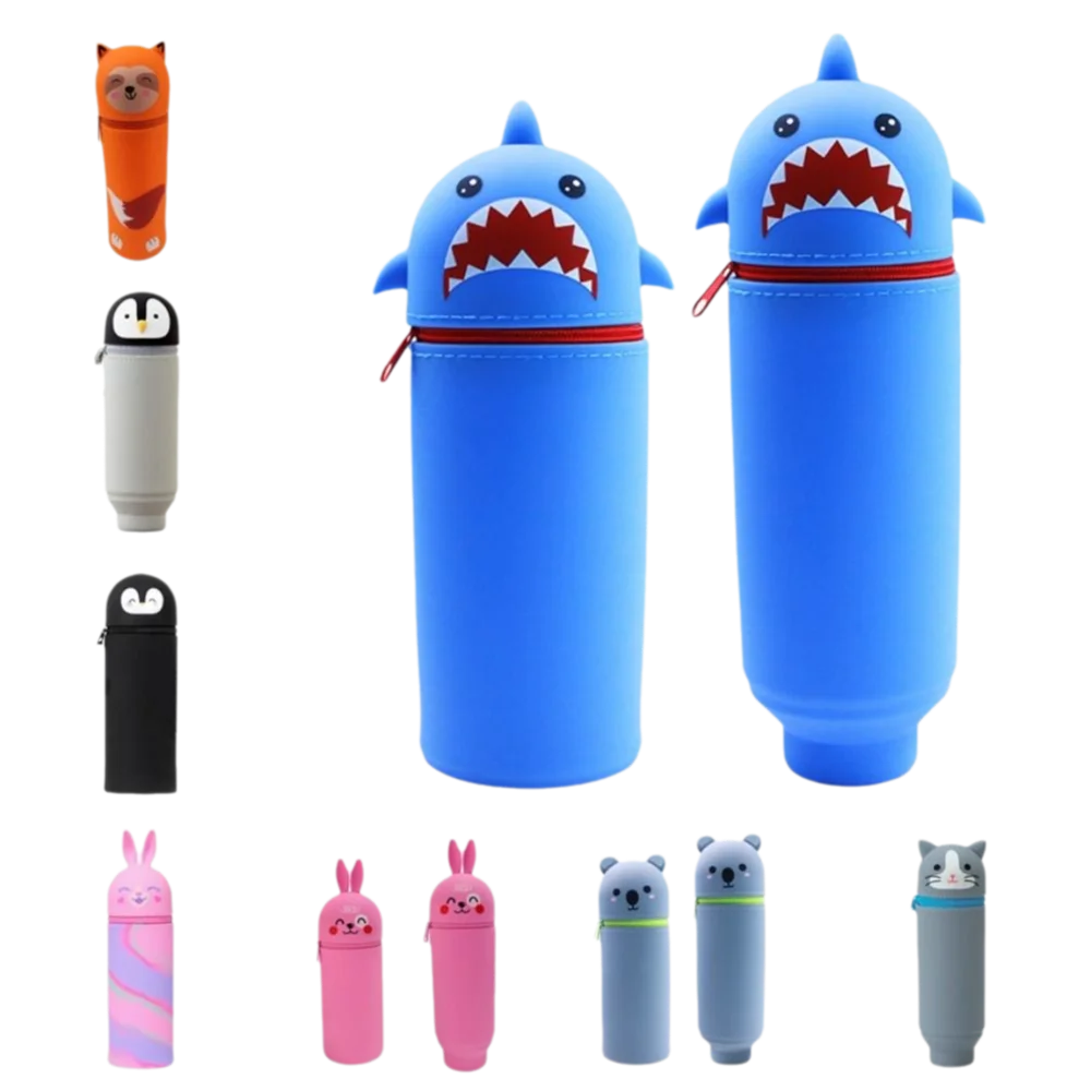 1pc 귀여운 접이식 연필 케이스 동물 모양 먼지 방지 펜 컨테이너 토끼 상어 실리콘 펜 상자 학생용