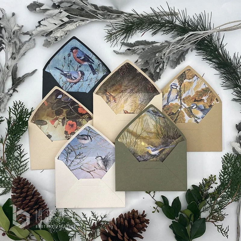 5pcs/set Vintage Inner Picture Natural Animal Landscape Lined Envelope Socket Envelopes for Gift Card Packing