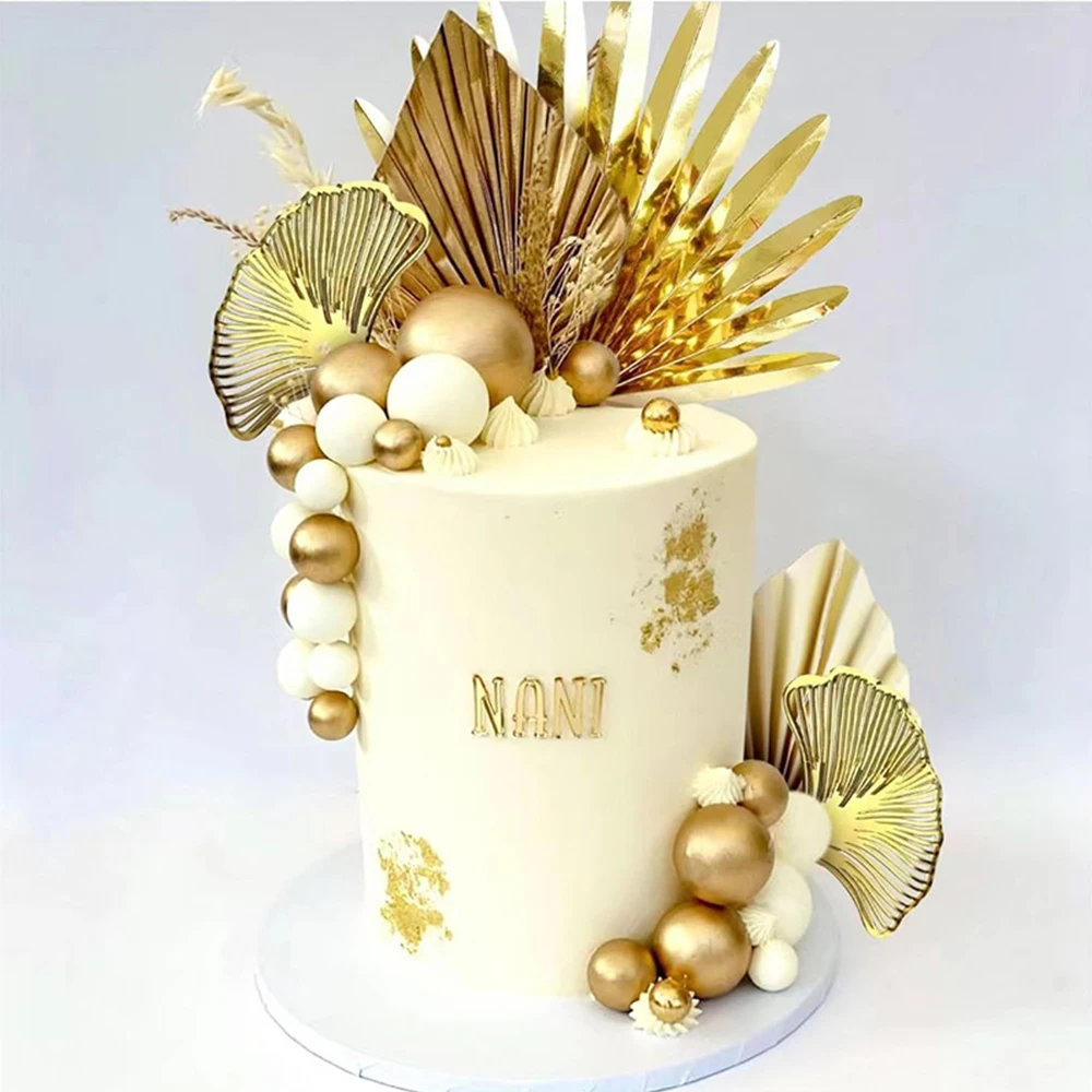 3PCS Happy Birthday Gold Ginkgo Leaves Acrylic Cake Topper Baking Accessories Party Supplies