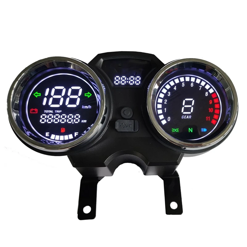 

NEW-Motorcycle LED Speedometer with USB Charging Meter for Suzuki GN125-F HJ125-8E HJ150-3A EN125 GSX125 QS125 Accessories