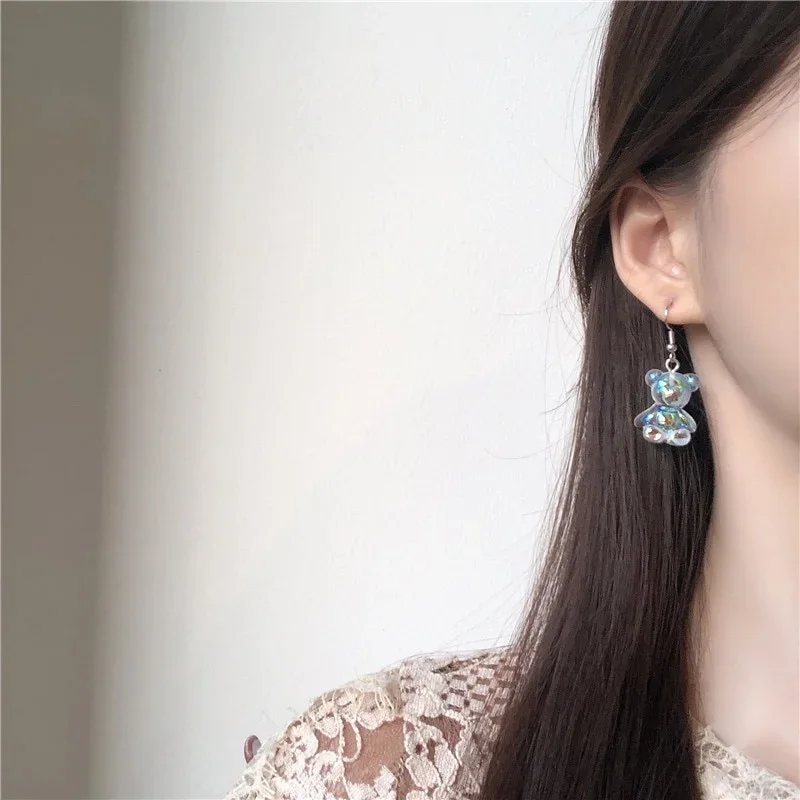 Women Transparent Bear Animal Stud Earrings Three-dimensional Jewelry Fashion Ear Accessory Ldies Praty Dress Decoration
