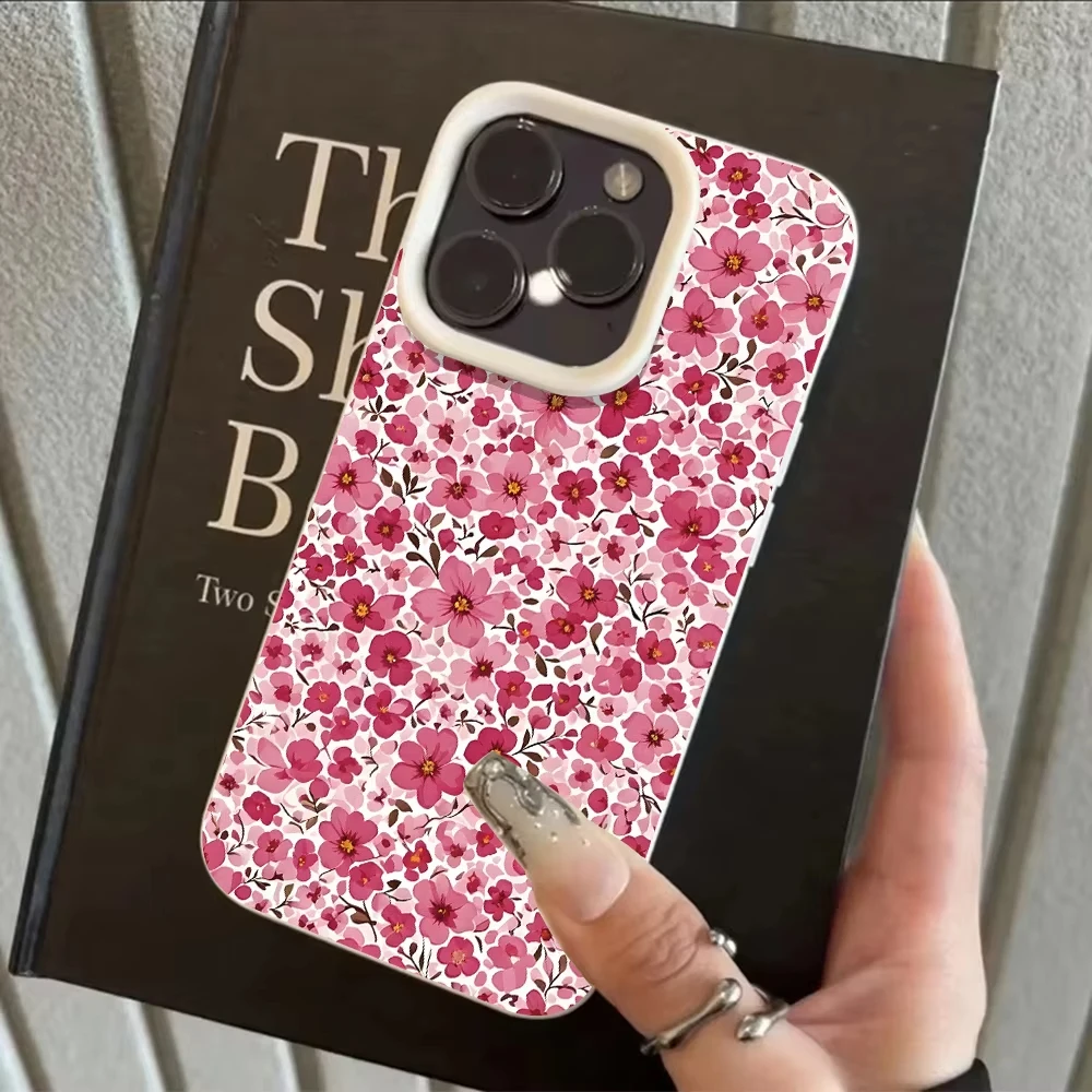 Romantic Pink Red Small Floral Phone Case For iPhone 17 16 15 14 13 12 11 Pro Max Cute Flower Pattern Bumper Case For Girls - 1