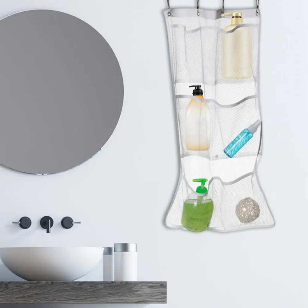 Mesh Bathroom Hanging Bag Hanging Shower Caddy Capacity Bathroom Hanging Bag with Hooks for Shower Organization Quick Dry Mesh 6