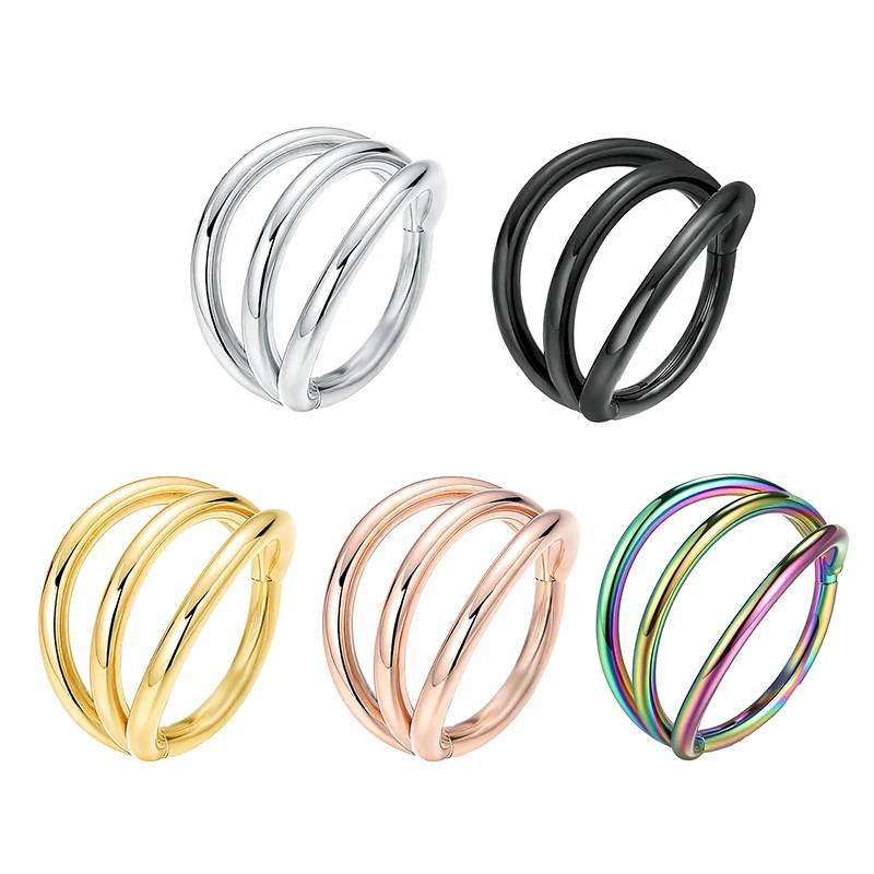 Piercing Jewelry 316L Surgical Steel Segment Tragus Helix Cartilage Earring Nose Ring Septum Clicker Conch Three Layers Nostril Piercing Jewelry nose rings piercing jewelry body piercing earrings ear piercing jewelry body piercing jewelry body jewelry metal jewelry