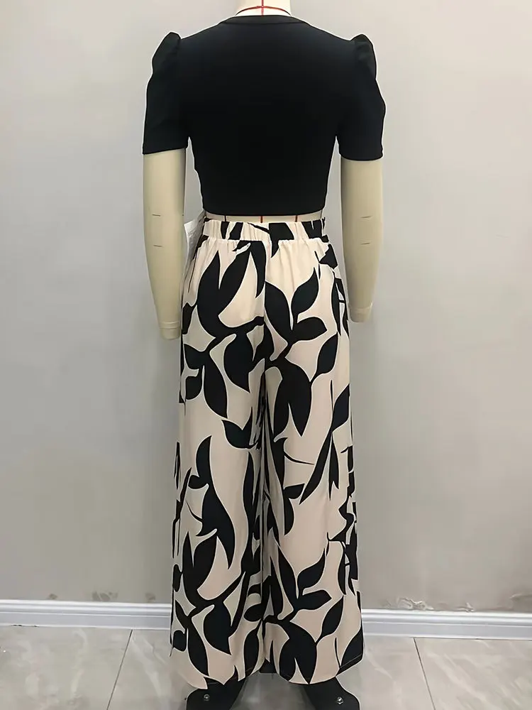 Women Floral Print Wide Leg Pants Suits