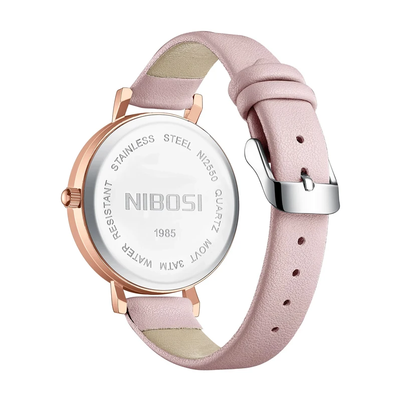 NIBOSI Women Dress Watch Fashion Casual Leather Simple Ladies Watches Pink Quartz Wristwatches Female Clock Relogio Feminino