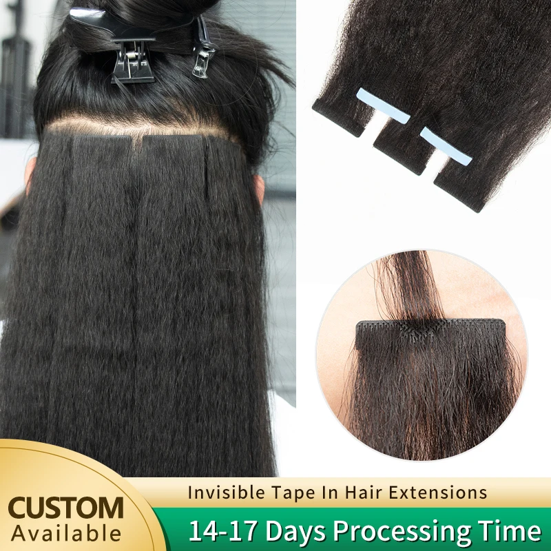 Human hair extensions Hair extensions Invisible Tape In Hair Extensions Kinky Straight/Light Yaki Straight Injected Tape ins Remy Black Core Glue Seamless 20PCS