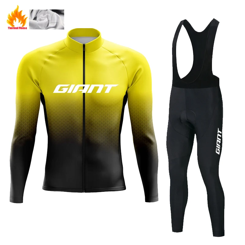 Cycling Jersey Set Cycling Suit Winter Thermal Fleece Cycling Jersey Set GIANT Long Sleeve Bicycle Clothing MTB Bike Wear
