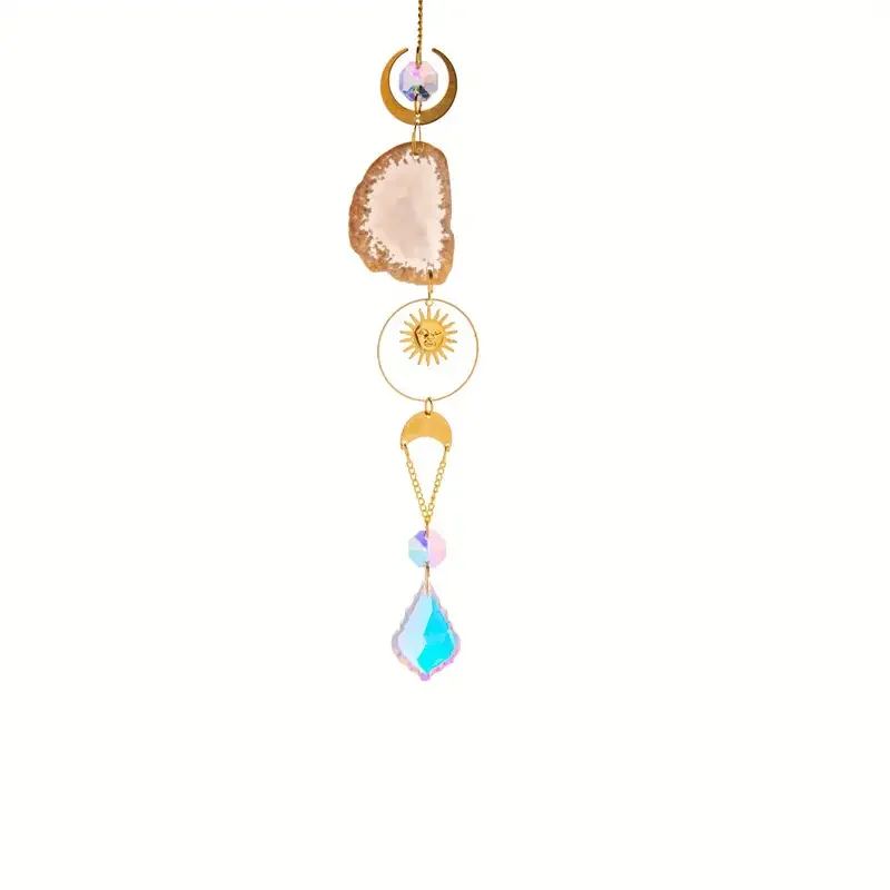 1pc crystal suncatcher window hanging sun catcher with prism and agate slices for home garden wedding decoration