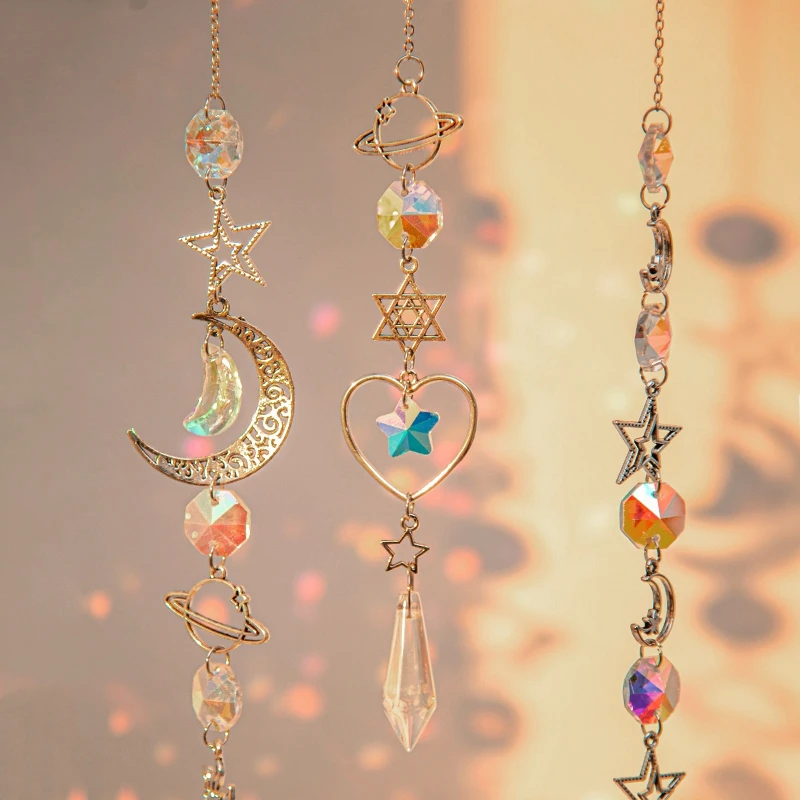 Crystal Suncatcher Light Catcher Heart Crystal Pendant Window Wind Chime Rainbow Chaser Hanging Drop Home Windchime Garden Decor