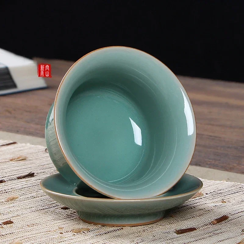 Gaiwan Longquan Celadon Kung Fu Tea Set Three Talents Ge Kiln Open Slices Ceramic Tea Bowl Hand Grab Covered Bowl