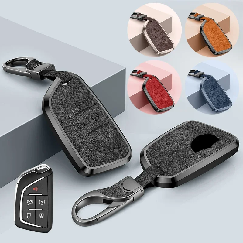 

Aluminum Alloy Leather Car Remote Smart Key Fob Case Cover Bag With Keychain For Cadillac CT5 CT6 XTS XT4 XT5 ATS Escalade ESV