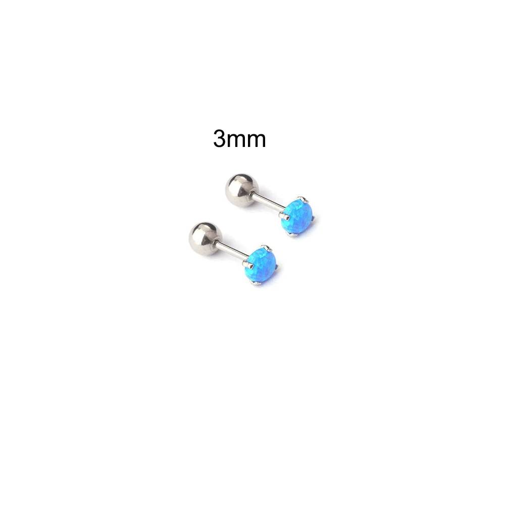 Stainless Steel Blue Opal Stud Earrings - Minimalist Cartilage Jewelry