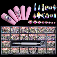2500pcs Luxury Shiny Diamond Nail Art Rhinestones Crystal Decorations Set AB Glass 1pcs Pick Up Pen In Grids Box 21 Shape 2