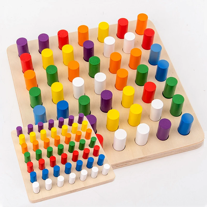 

Wooden Toys Colorful Socket Cylinder Block Set Math Toys Children Montessori Educational Hand-Eye Coordination Training Toys