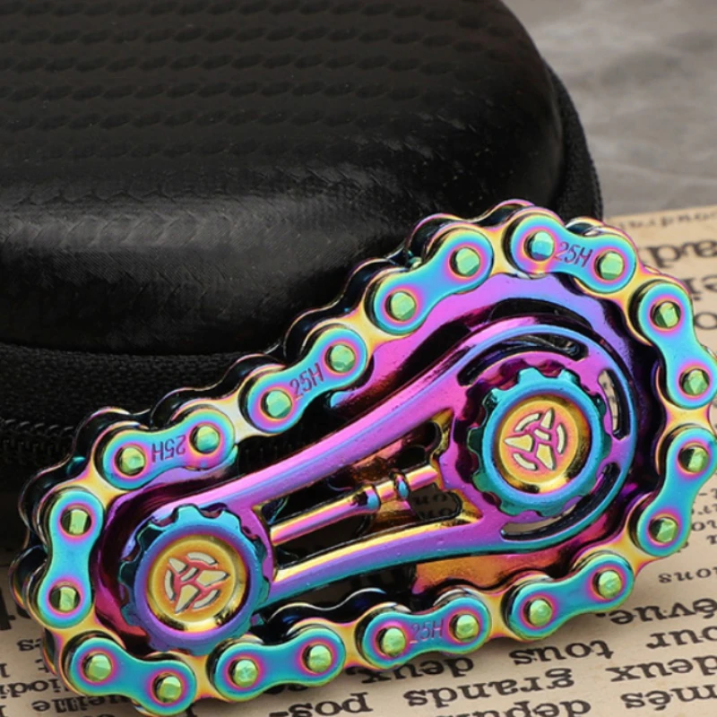 Fidget Toy Sensory Fidget Toy Anti Stress Toy Fingertip Gyroscope Toy Rainbow EDC Gear Chain Fingertip Gyroscope Toys Metal Sprocket Flywheel Fidget Spinner for Adults Kids Anti Stress Roller