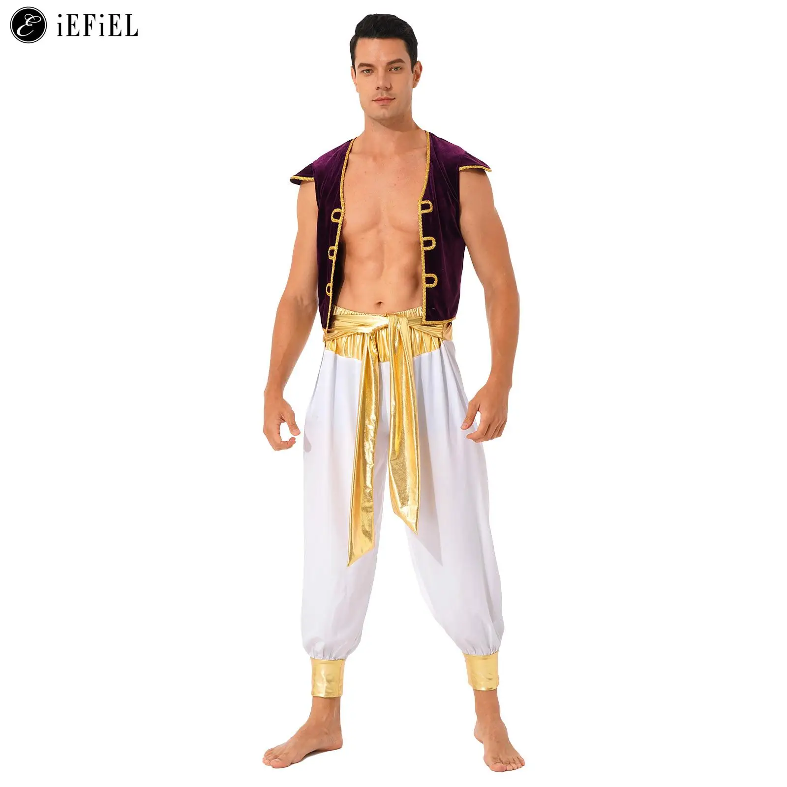 

Men's Desert Arabian Prince Costume Halloween Street Rat Suit Fairy Tale Folk Hero Cosplay Magic Show Fancy Dress Outfits