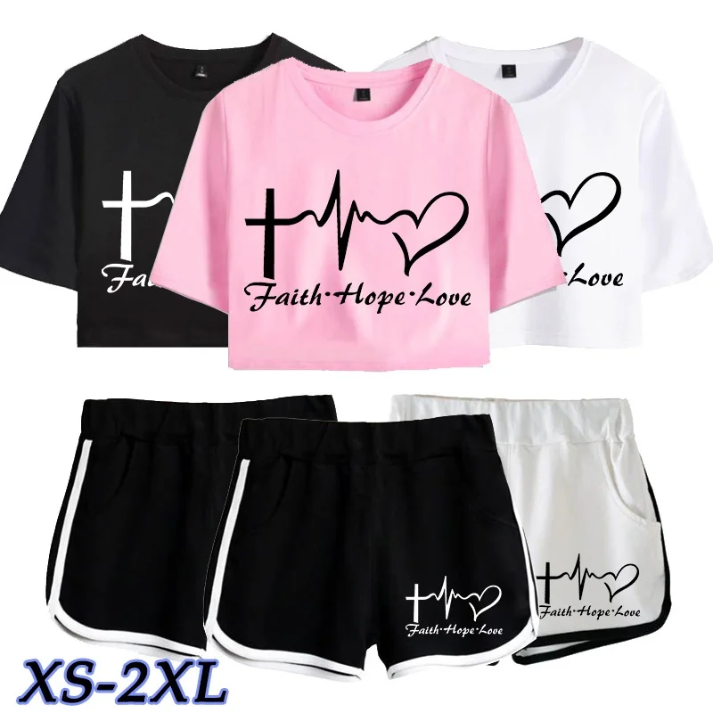 

2022 Spring and Summer Young Ladies New Cotton Top and Shorts Suit Women's Short T-shirt Shorts Suit Casual shirts XS-2XL
