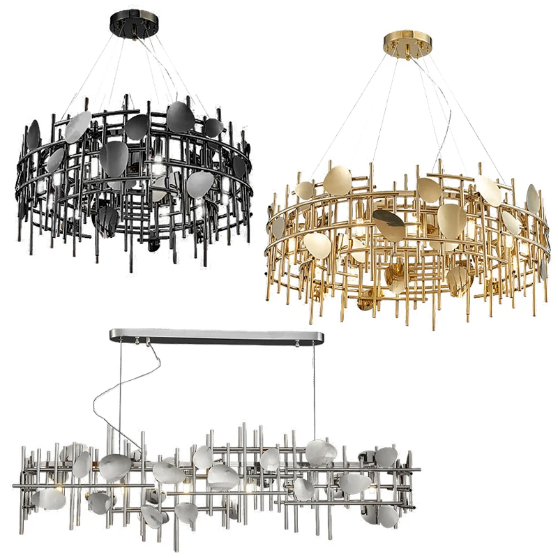 

Luxury Gold Geometrical Lines Pendant Lights LED Hanging Lamp for Ceiling Living Room Decor Postmordern Home Lustre Nordic Round