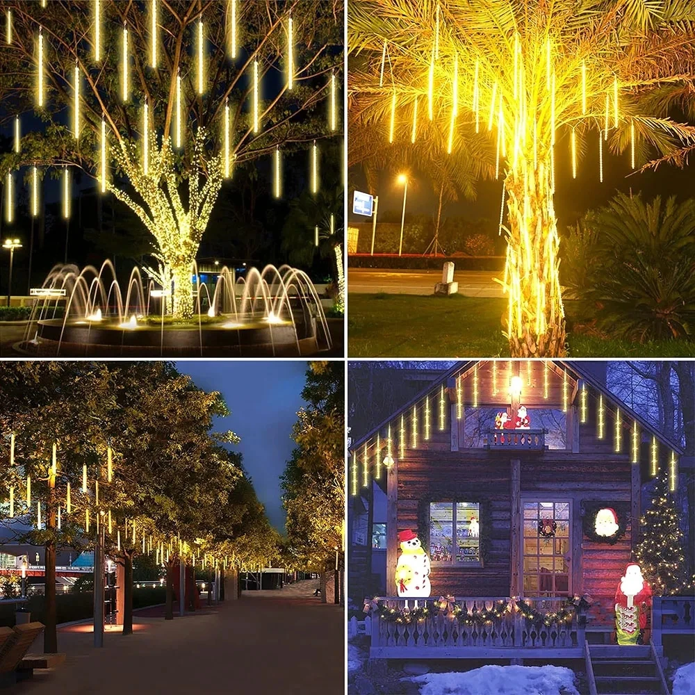 LED Meteor Shower Rain Lights Falling Rain Fairy String Lights for Outdoor Indoor Home Wedding Party Holiday Christmas Lights 4