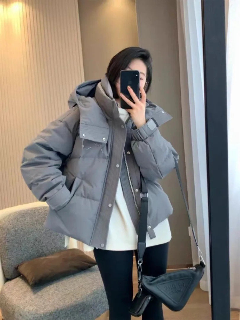 thumbnail image 1 of Chaqueta de plumón para mujer, larga y corta, nueva pareja de 2024, chaqueta de plumón de pato blanco gruesa y cálida, abrigo holgado informal con capucha, 1 of 5