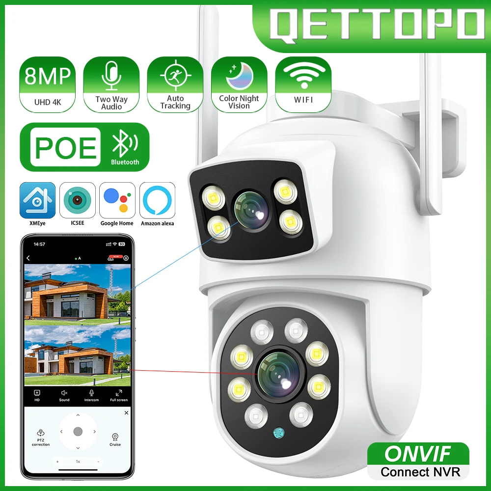

IP-камера Qettopo, 8 Мп, 2 объектива, Wi-Fi, PTZ