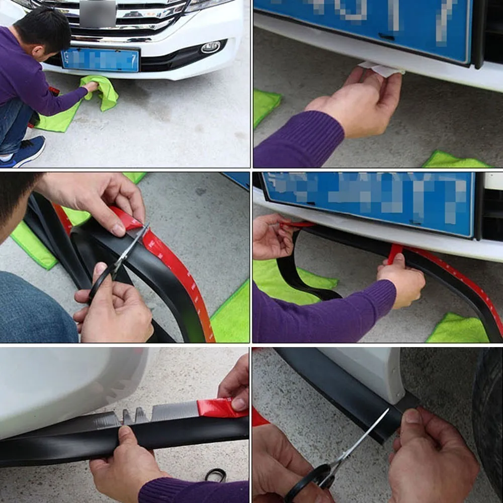 2.5M Car Front Bumper Lip Rubber Car Bumper Protectors Body Spoiler Glossy Exterior Mouldings Lips Accessories