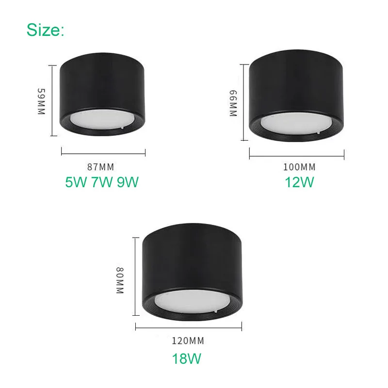 DC12V 표면 장착형 LED 다운라이트 5W 7W 9W 12W 18W 드라이브리스 LED 천장 스포트라이트 북유럽 모던 실내 조명