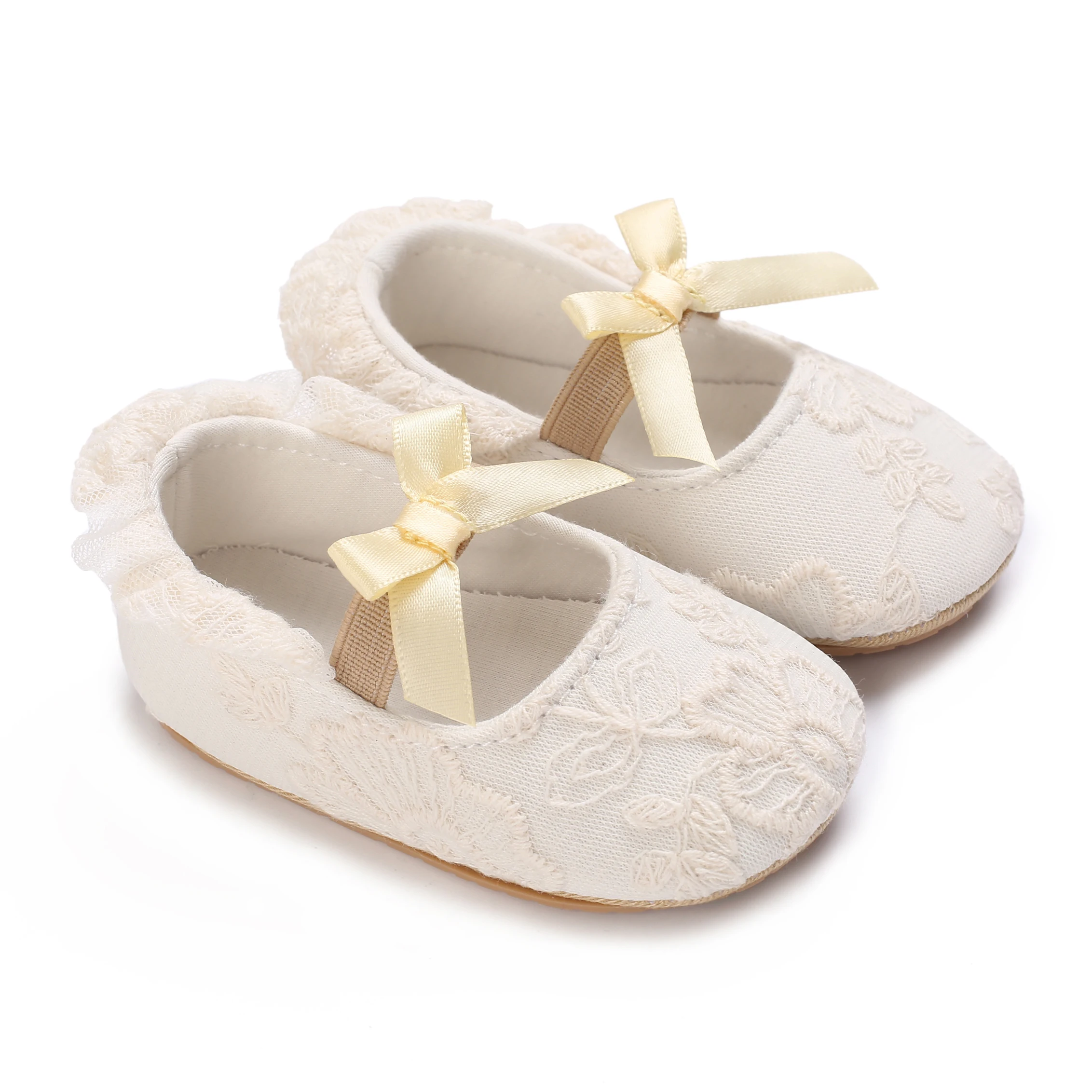 Apricot Colored Cute White Lace Baby Girl Princess Shoes Baby Shoes Butterfly Bow Tassel Rubber Sole Anti Slip Shoes Baby Shoes 2