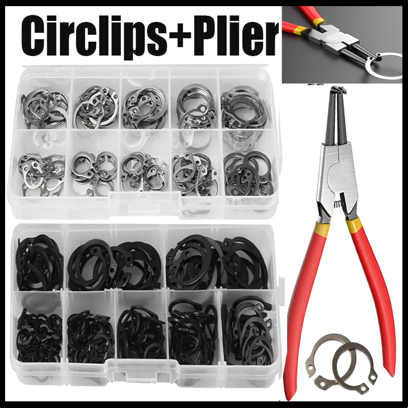 

100/160/200Pcs External Retaining Circlips C-clip Washers Retaining Ring Internal Circlip Carbon Steel M6-M25 Circlip Set